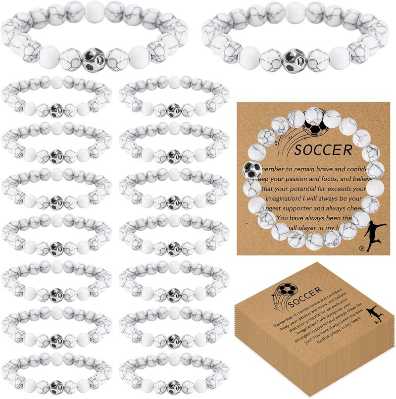 PLUVAVA 16 Sets Softball Soccer Volleyball Bracelets Sport Charm Bracelets Team Gifts Natural White Turquoise Beaded Bracelet with Inspirational Card for Sport Player Team Birthday Graduation Party Favors - Image 1